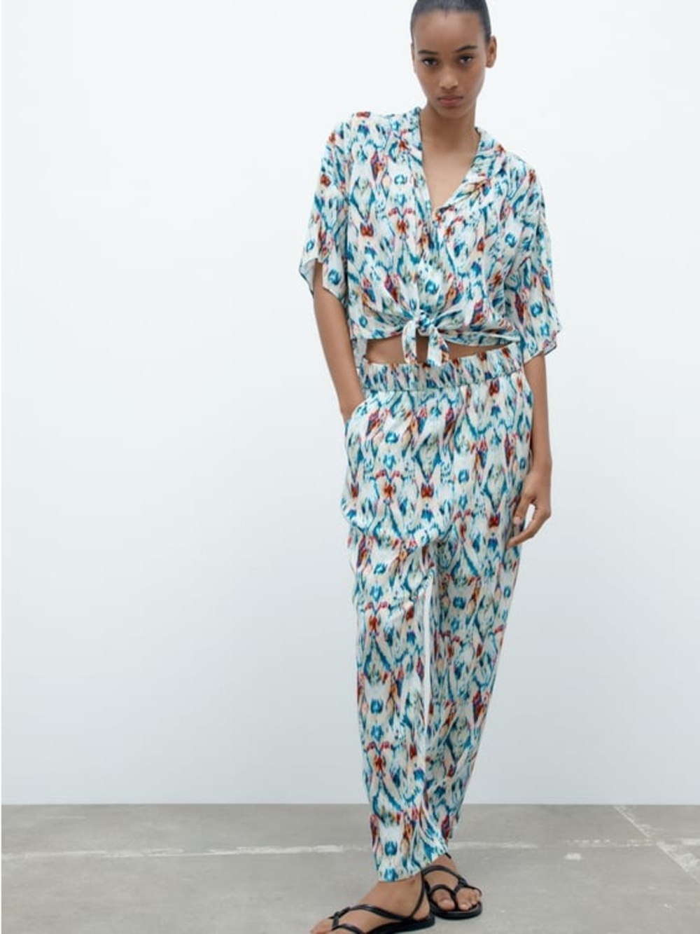 Zara colorful metallic set pants and top blouse